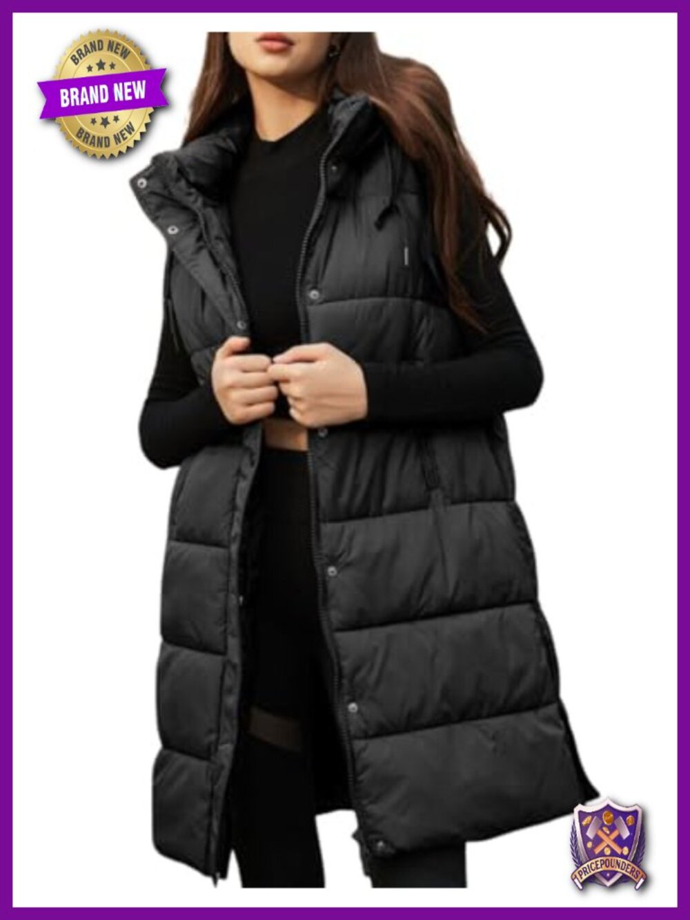 Long Quilted Puffer Vest Hooded Padded Sleeveless Coat Jacket